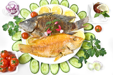 dinner with fried fishes