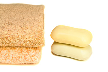 Fototapeta na wymiar soap and towel bathroom set