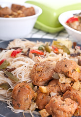 rice noodles with vegetables and soy meat