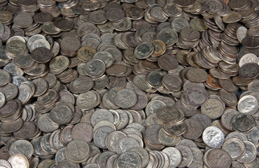 Pile of silver dime coins
