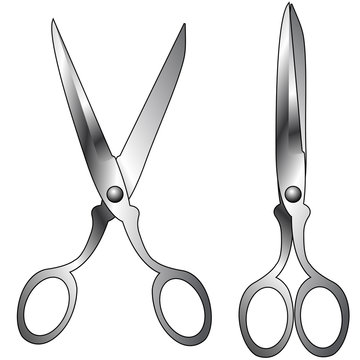 Vector set of household scissors with stainless steel texture