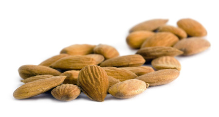 Almonds on white background