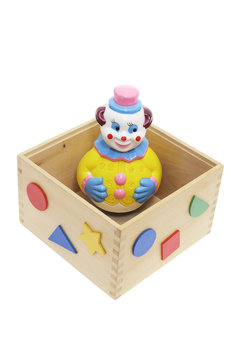 Toy Clown in Wooden Box