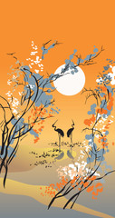 Plakaty  Cztery pory roku: jesień, w tradycyjnym chińskim stylu malowania