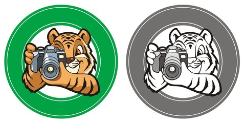 Tiger-photographer in a circle, element for design, vector