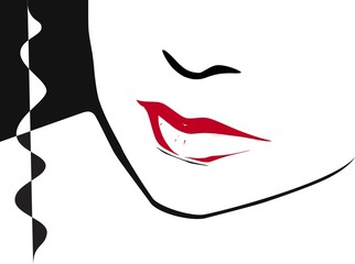 half of woman face with red clored lips