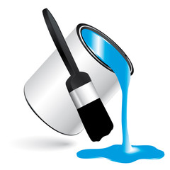 Blue paint pot and brush