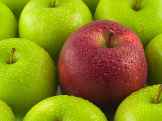 Wet Green and Red Apples