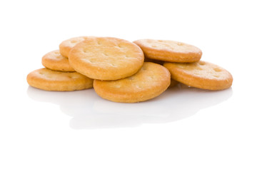 Fototapeta na wymiar Small appetizer crackers isolated on white background.