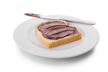 slice of bread covered with Hazelnut and chocolate spread.