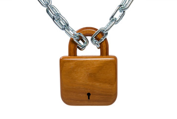 Wooden padlock with metal chain