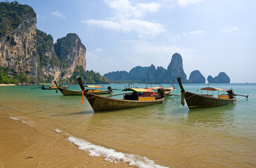 Longtail boats on the Railay beach