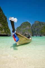 Traditional longtail boat in the famous Maya bay