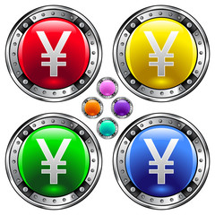 Japanese Yen currency icon on round vector button set