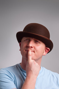 Thinking man in bowler hat