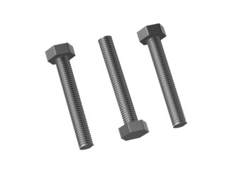 3d chrome steel bolts isolated on white