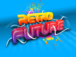 3D Text "Retro Future" auf blauen Hintergrund