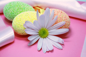 Colored easter eggs decorated flowers