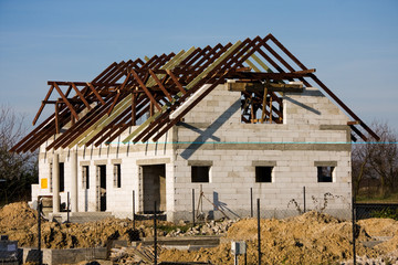 Fototapeta premium New single family house under construction.