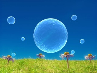 prato fiorito con bolle