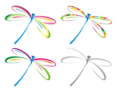Set of color dragonfly. Vector illustration.