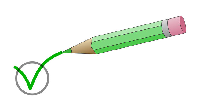 Stift zeichnet einen grünen Haken