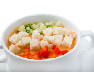 vegetable soup with zwieback.close-up