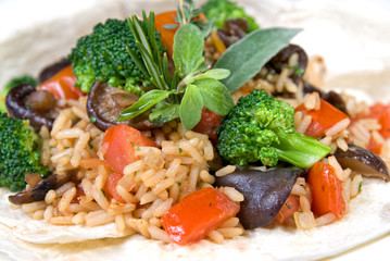 macro of risotto with vegetables