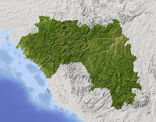 Guinea, shaded relief map
