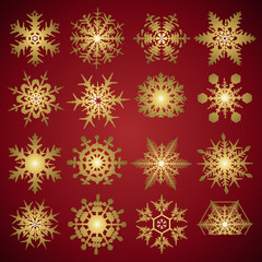 gold crystal gradient snowflakes - vector set