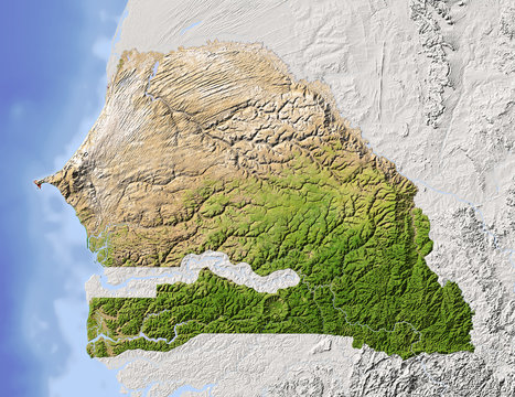 Senegal, shaded relief map