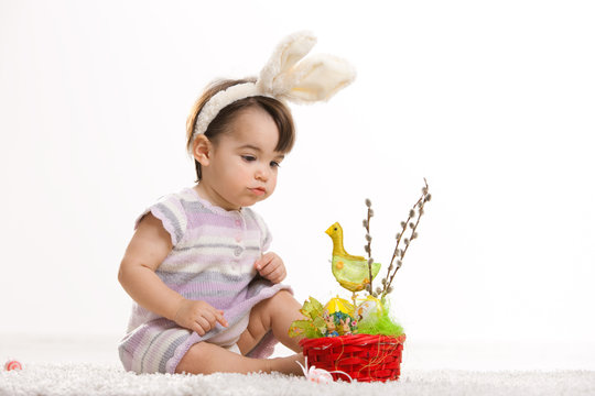 Baby in easter bunny costume