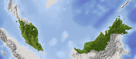 Malaysia, shaded relief map