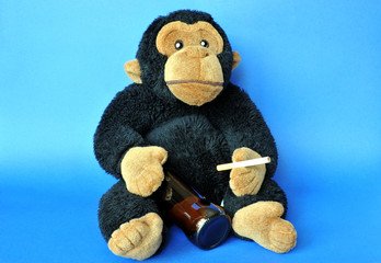 Abstract: fluffy monkey with beer and cigarette