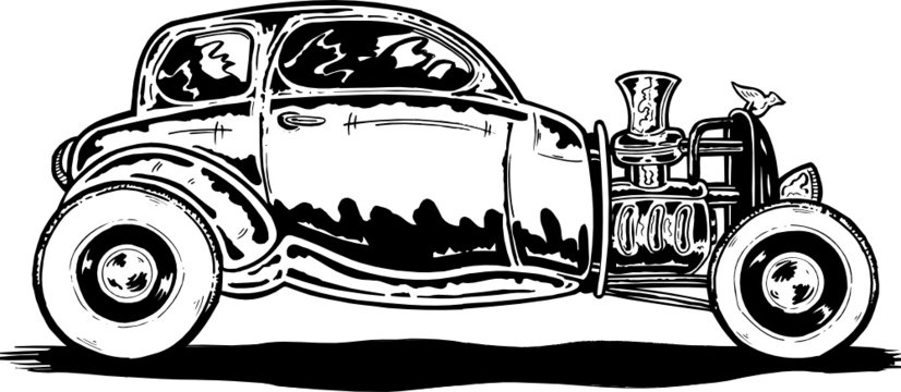 Vintage Style Hotrod Car Illustration