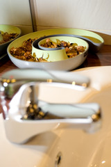 clean washbasin with ornament - hygiene and luxury