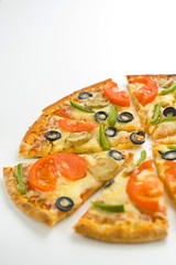 homemade pizza with fresh tomato olive mushroom cheese