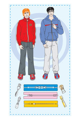two young men with collection of zippers