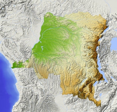 Congo, Democratic Republic, shaded relief map