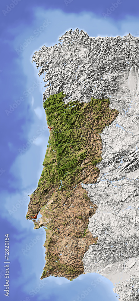 Wall mural Portugal, shaded relief map, colored for vegetation