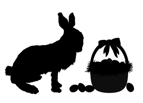 silhouette of bunny rabbit and easter basket