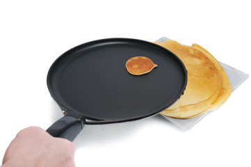 one small slapjack on  frying pan