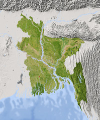 Bangladesh, shaded relief map, colored for vegetation