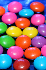 A pile of chocolate candies with a colorful outer shell