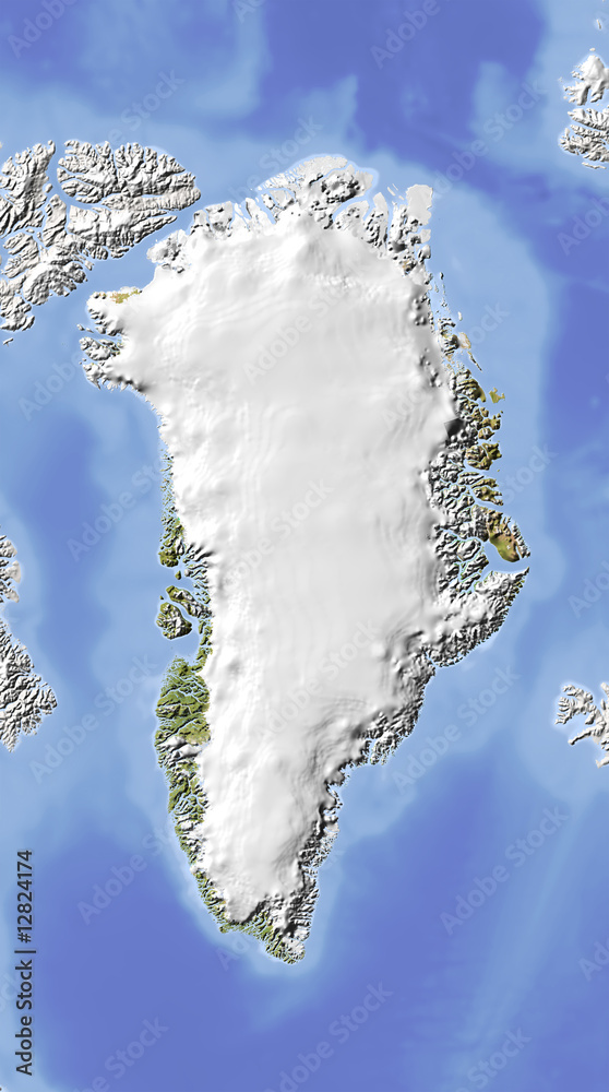 Wall mural Greenland, shaded relief map, colored for vegetation