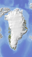 Greenland, shaded relief map, colored for vegetation