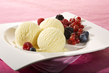 vanilla icecream and various berries
