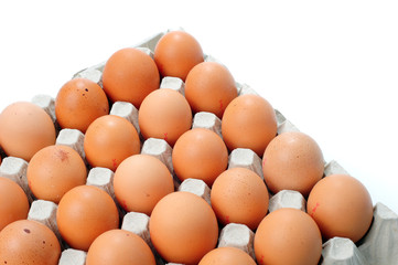 A lots of brown chicken eggs