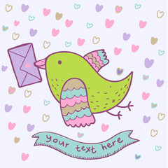 Bird mail - cartoon cute illustration in vector