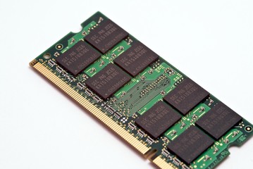 Close-up of computer memory on a white background.